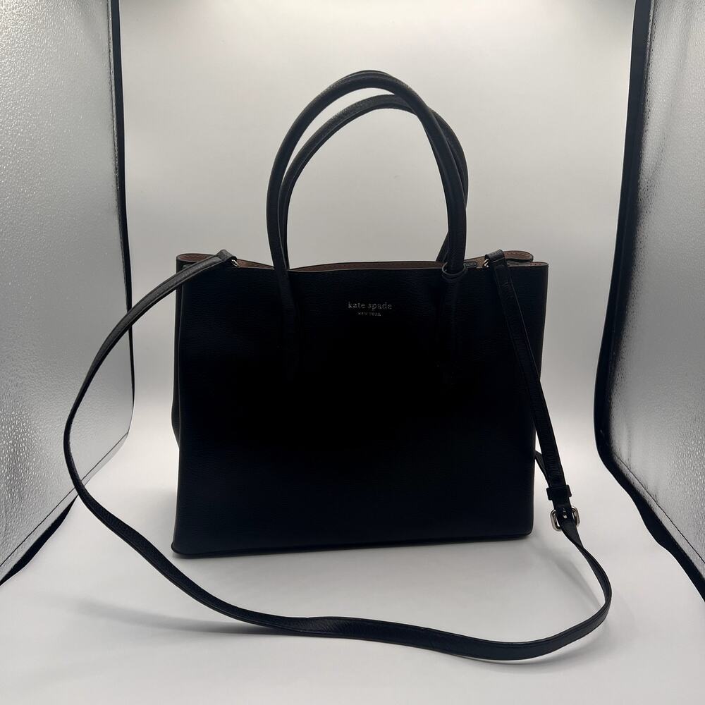 KATE SPADE Eva Satchel Black Leather Bag with Detachable Shoulder Strap